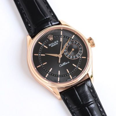 Rolex Geneve Cellini Replica with Rose Gold Stainless Steel 3165 Automatic Movement 39MM*11.5MM Black White Watch